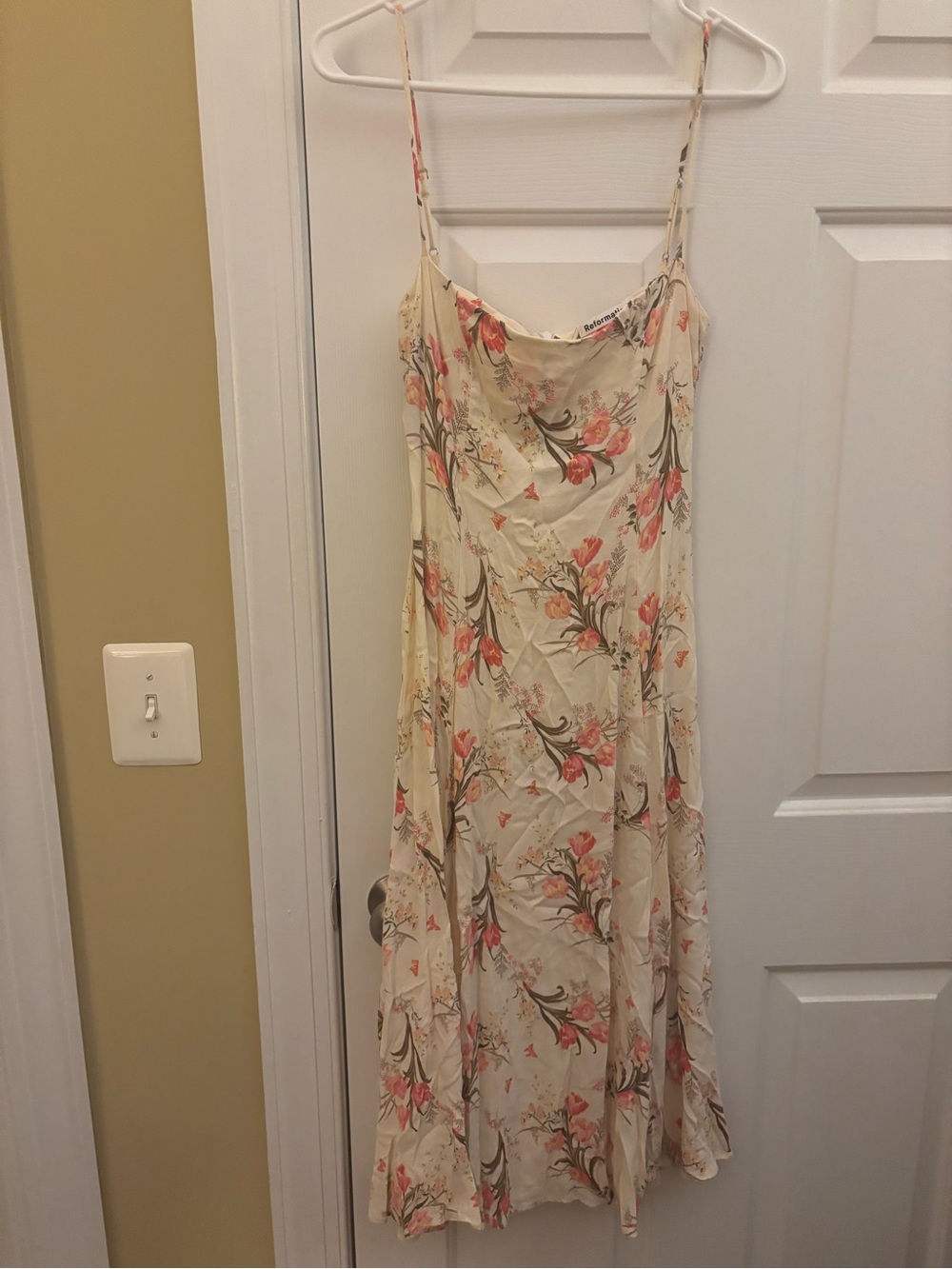 Reformation Cream Maxi Slip Dress with Coral Floral Print Size 6